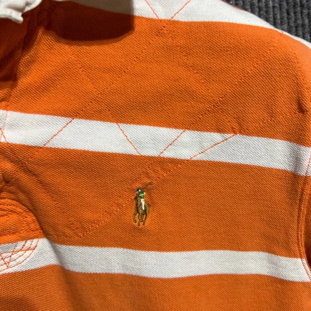 Polo Ralph Lauren Rugby Shirt Mens L Orange White Striped Quilted Short Sleeve